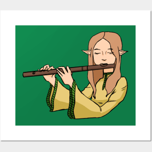 Elf Playing the Flute Posters and Art